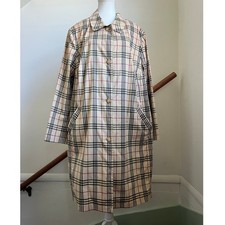 Vintage Hana by Tamotsu Trench Coat Tan Nova Check Plaid Button Front Jacket XL picture