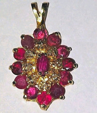 vintage 14k yellow gold ruby /diamond marquis shaped pendant picture