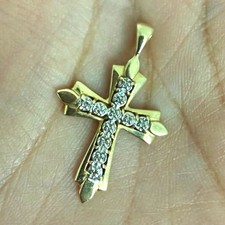 14K Yellow Gold Cross Pendant with Diamonds picture