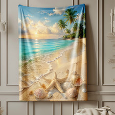 Tropical Beach Starfish Seashells Coral Fleece Blanket Coastal Decor picture