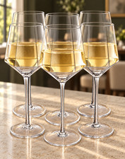 Hexagon Crystal Wine Glasses Set of 6 14oz Long Stem Hand Blown Lead-Free Gift picture
