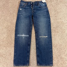 Madewell The Dean Easy Straight Crop Jeans Women 25 Indigo NEW Distressed NV399 picture