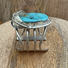 Vtg Native American Turquoise Cuff Navajo Jewelry Statement Bracelet 146g picture