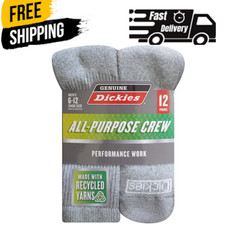 Genuine Dickies Men's Value Work Crew Sock, 12 Pack Lt Grey Size 6-12 picture