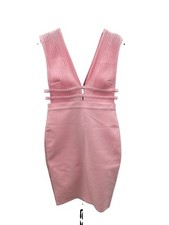 Bebe pink Woman’s Plunge Neck Bandage Dress Strappy Waits Cutouts Size L picture