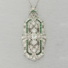 3Ct Art Deco Style Lab Created Diamond & Emerald Enagagement 925 Silver Pendant picture