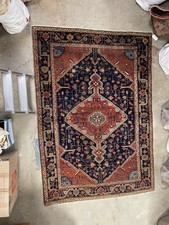 Antique Malayer Rug 6’10” X 4’10” Circa 1900 Navy Rust Medallion Hand Knotted picture