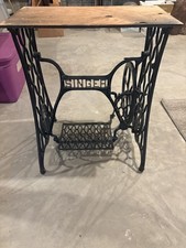 Antique Vintage Singer Treadle Sewing Machine Cast Iron Base and Wooden Table picture