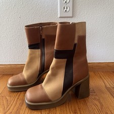 Steve Madden Vintage Y2K Brown Leather Chunky Platform Heeled Boots Size 8 picture