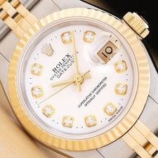 ROLEX LADIES DATEJUST 69173 TWO TONE 18K YELLOW GOLD STEEL WHITE DIAMOND WATCH picture