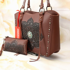 Montana West Womens Shoulder Tote Handbag Purse Med-Large Brown Leather W/Wallet picture