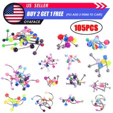 105pcs Mixed Body Piercing Kit Nose Tongue Lip Ear Eyebrow Belly Ring Studs picture