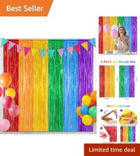 2 Pack Rainbow Backdrop Curtains, 3.28 FT x 7.05 FT Colofull Party Decoration... picture
