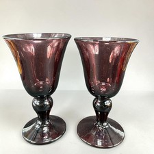 VTG French Seeded Amethyst Purple Art Glass Goblets Set of 2 Handmade 5in Tall picture