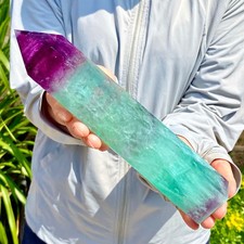 2.27LB Natural Rainbow Fluorite Obelisk Quartz Crystal Wand Tower Point Healing picture