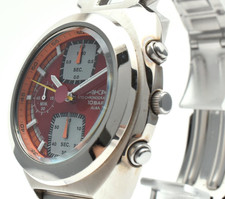 Seiko Alba AKA V657-6030 Quartz Mens Watch Chronograph Orange Red Dial #202 picture
