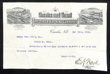Omaha and Grant Smelting Refining Omaha, NE 1891 Mining Letterhead w/ Vignettes picture