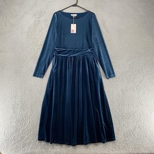 Boden Midi Dress Womens 14 Blue Velvet Fit Flare Long Sleeve Lois Wedding picture