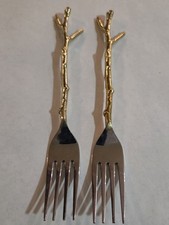 Pier 1 Imports Golden Arbor Flatware Twig Branch 2 Fork Place Setting EUC picture
