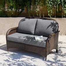 Outdoor Wicker Loveseat with Thick Cushions 2-Seater Patio Sofa for Backyard picture