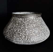 Antique 18th-19th Century Savavid Qajar Persian Islamic Tinned Copper Bowl Large picture