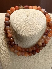 VTG  Honey Reds Agate CARNELIAN STONE & Trade Bead NECKLACE  26” picture
