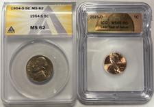 1954-S Jefferson Nickel ANACS MS62 + 2025-D Lincoln Cent ICG MS66 RD 2 Coin Lot picture