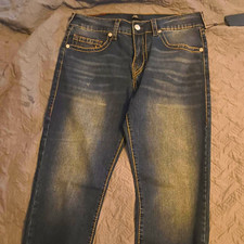 True Religion Men’s Dark Wash Blue Denim Relaxed Slim Straight Jeans NWT picture