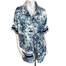 Commense Blue & White Scenic Print Shirt & Shorts Set XL – Coastal Resort Preppy picture