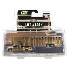 Gold Chrome ~ 1/64 1998 Chevy Silverado 3500 Ext., Dually, Trailer, 51587-A picture