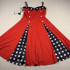 Retro Stage Southern Beauty 60s Style American Flag Women L Knee Length Dress picture