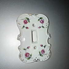 Vintage Hand Painted Porcelain Light Switch Plate Cover Floral Pink Roses Japan picture