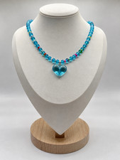 Blue Heart Pendant Beaded Necklace Y2K Candy Color Choker Women Girls Gift picture
