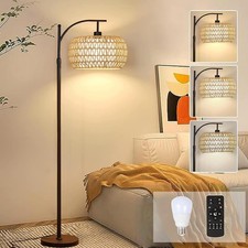 Arc Floor Lamps for Living Room Rattan Boho Floor Lamp with Remote Control picture