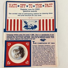 VTG 1972 AMOCO SWEEPSTAKES CARD & REPROD CAMPAIGN PIN 1904 ALTON B PARKER picture