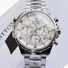 Bulova 96B255 Men's Marine Star White Dial Quartz Stainless Steel Watch 43mm picture