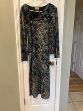 Vintage Choices Petite Paisley Plissé 2pc Skirt Set Cowl Neck Boho Teal Gold S picture