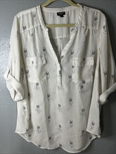 Torrid Harper Size 2 White Cat 3/4 Roll Sleeve 100% Polyester picture