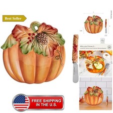 Fitz and Floyd Fall Harvest Pumpkin Snack Appetizer Plate with Spreader Set, ... picture