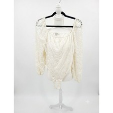 Francesca's Ivory Lace Square Neck Puff Sleeve Bodysuit 11CR853ZED Size L picture