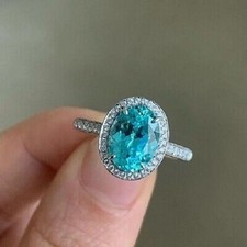 4.40 Ct Oval Natural Paraiba Tourmaline & Diamond Engagement Ring White Gold picture