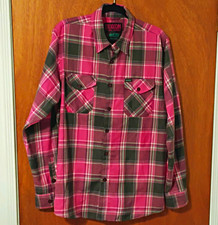 Dixxon Flannel Company Shreddy Form & Function Plaid Flannel Shirt L Pink Green picture