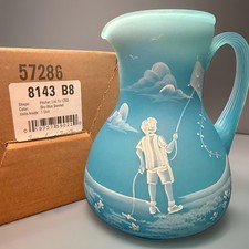 VTG Fenton Sky Blue Sanded Pitcher Clear Day For Flying Mary Gregory 7