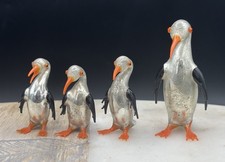 Antique German Bimini Mercury Glass Penguin Family Set 4pc 1930s Lauscha Labels picture