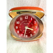 Vintage Westclox Travel Ben Alarm Clock Red Face, Folding Case Mid Century WORKS picture