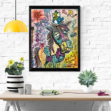 LAURA BARBOSA HORSE BIRD PAINTING 16X20 ORIGINAL ART CUBISM GRAFFITI CANVAS picture