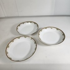 UC Limoges France Bowl Lot 3 Pink Flower Green Gold Rim 7.25