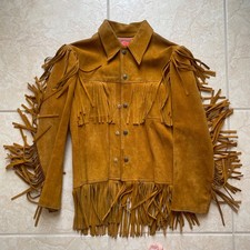 Authentic Vintage 1960s Charro Style Mexican Leather Fringe Jacket XS/Youth picture