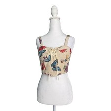 Cider Womens Butterfly Floral Tapestry Corset Crop Top Cottagecore Coquette Sz S picture