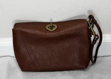 Coach Vintage Camel Pebble Leather Brass Turnlock Wristlet Pouch Bag Wallet RARE picture
